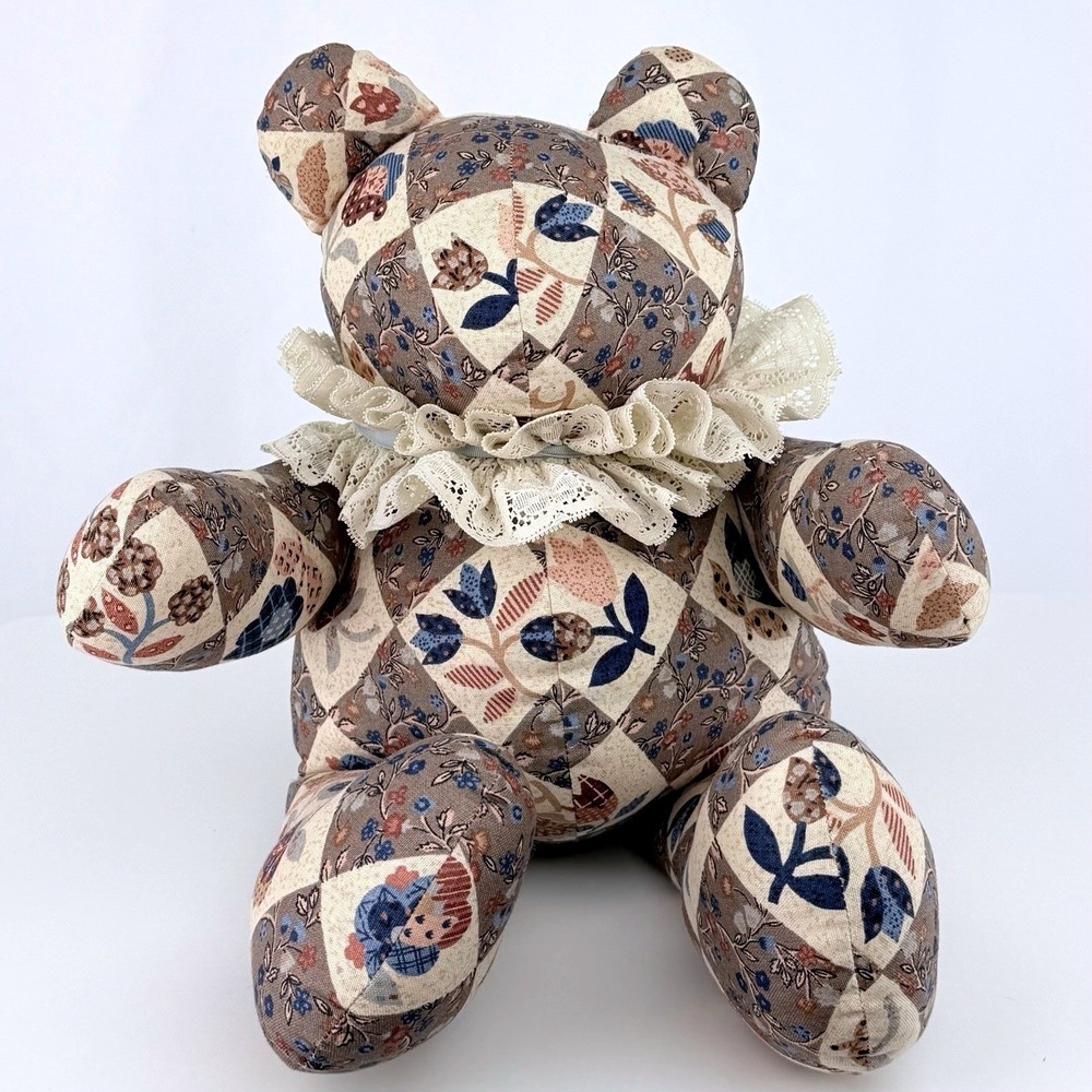 Handmade Quilted Teddy Bear Vintage Grandma Core Patchwork Plush Decor 19"